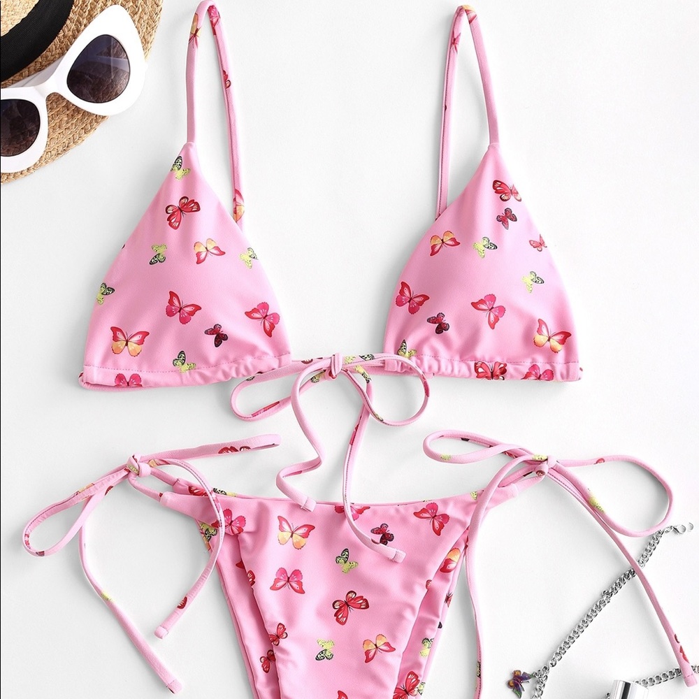 NWT Zaful pink butterfly swim suit